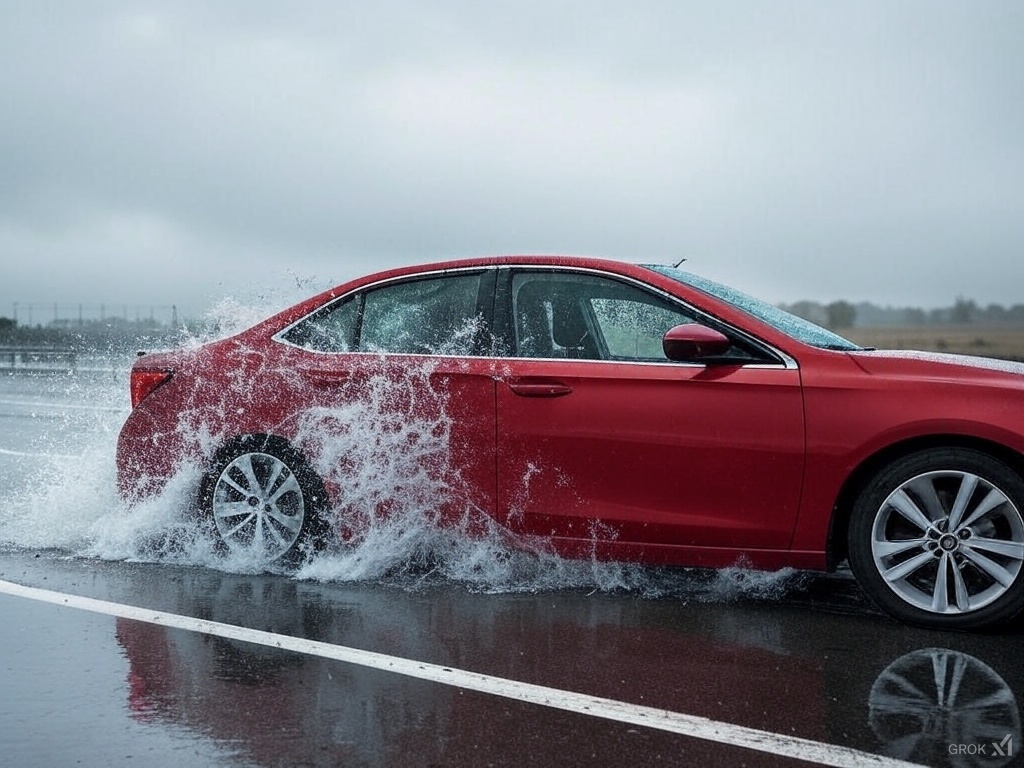 carro sofrendo aquaplanagem